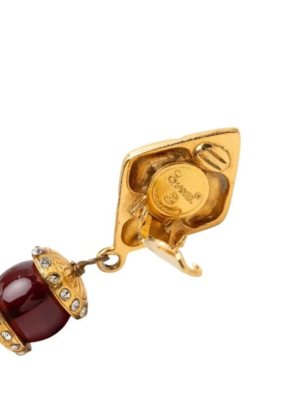 Chanel Earrings Gold Bordeaux Plated Rhinestone
